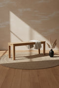 Banc en Chêne Massif, Chaise Rectangulaire avec Renfort Métallique pour Salle à Manger, Salon & Entrée