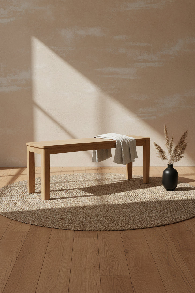 Banc en Chêne Massif, Chaise Rectangulaire avec Renfort Métallique pour Salle à Manger, Salon & Entrée
