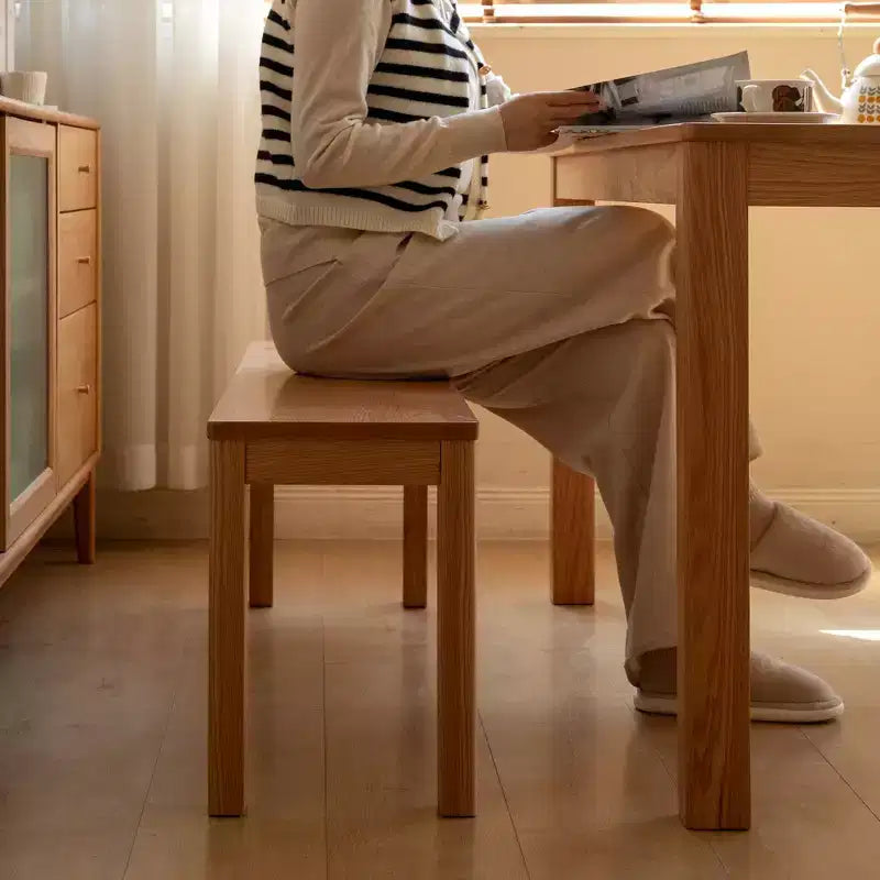 Banc en Chêne Massif, Chaise Rectangulaire avec Renfort Métallique pour Salle à Manger, Salon & Entrée