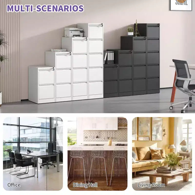 Classeur vertical 3 tiroirs en métal noir avec serrure, armoire de classement en acier pour bureau à domicile, convient aux formats A4/Legal/Lettre