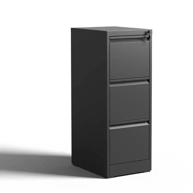 Classeur vertical 3 tiroirs en métal noir avec serrure, armoire de classement en acier pour bureau à domicile, convient aux formats A4/Legal/Lettre