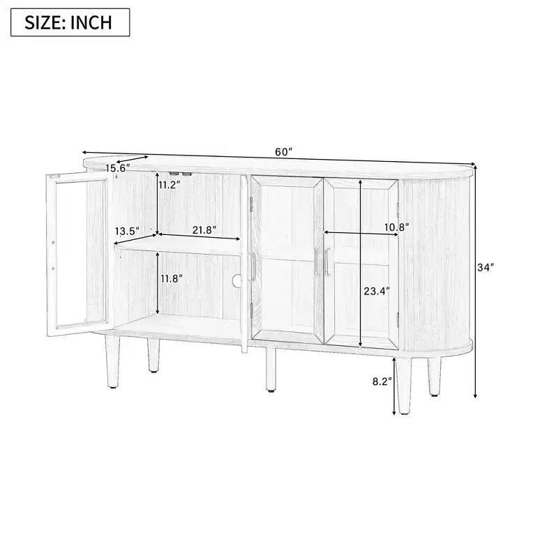 Buffet en Bois, Meuble de Rangement avec Gestion des Câbles, Portes en Verre Trempé, Étagères Réglables, Meuble Console pour Cuisine, Salle à Manger