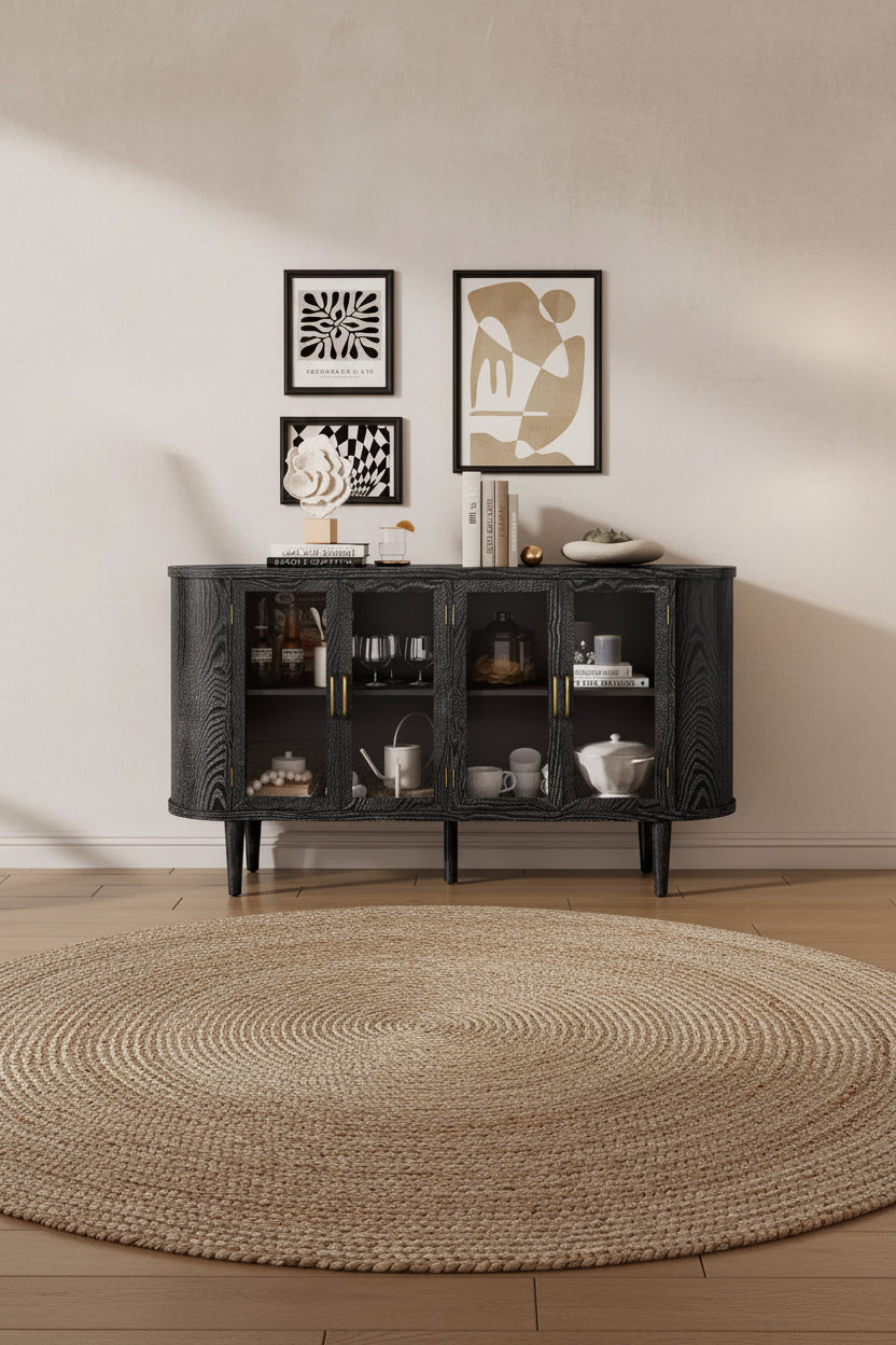 TUYOHW Wood Sideboard Cabinet,Credenza with Cable Management,Tempered Glass Doors,Adjustable Shelves,Console Cabinet for Kitchen,Dining Room