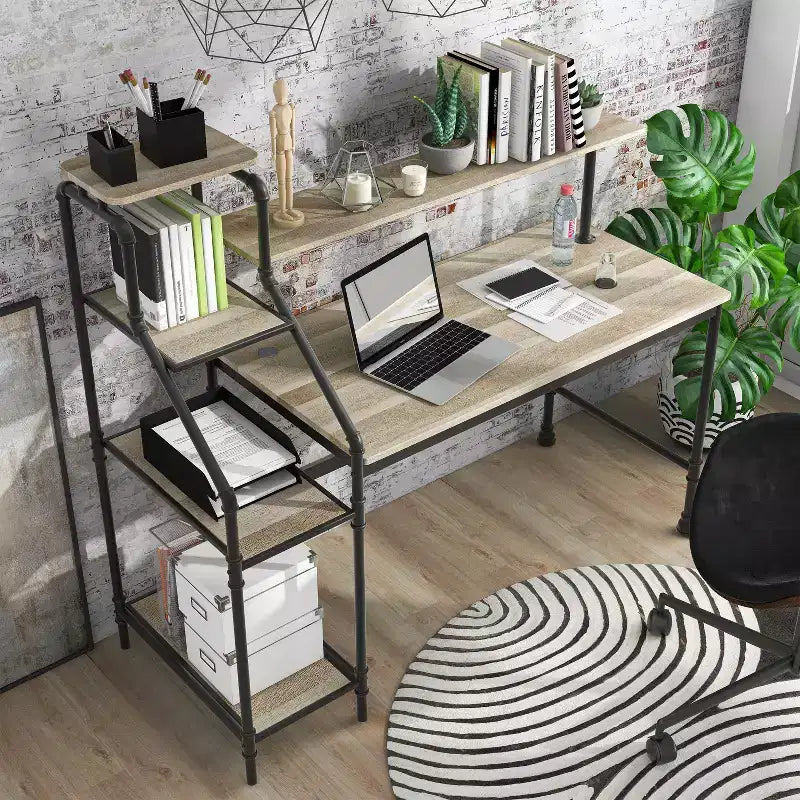 Bureau Phil avec bibliothèque réversible et éclairage LED