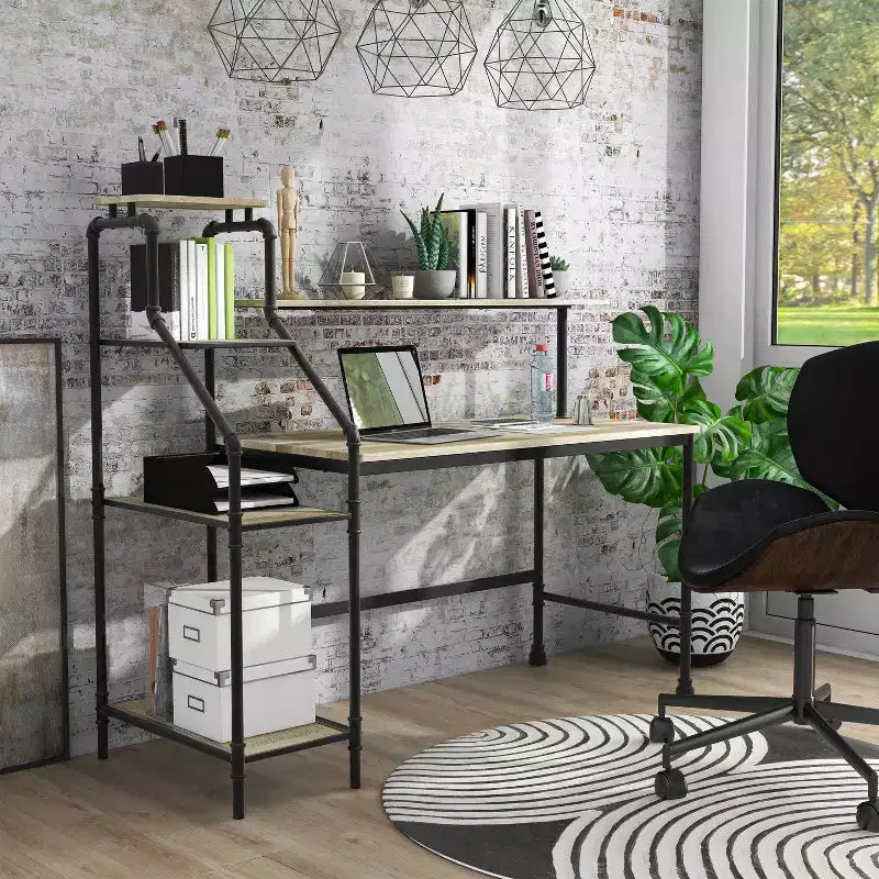Bureau Phil avec bibliothèque réversible et éclairage LED