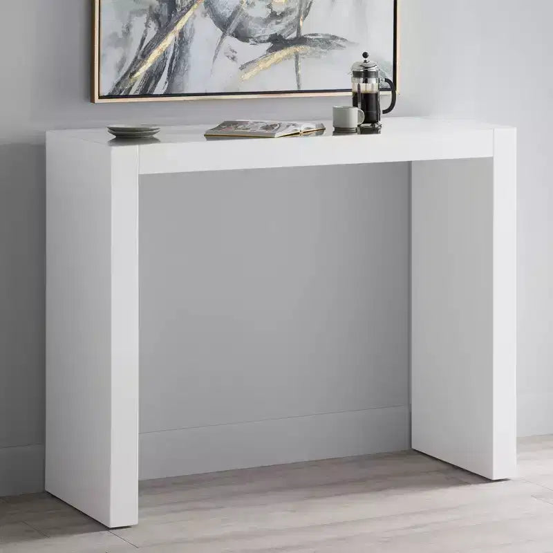 Table de bar rectangulaire blanche brillante moderne et minimaliste 50 x 18 pour salon, cuisine, chambre, chevet, entrée, bureau, salle de bain