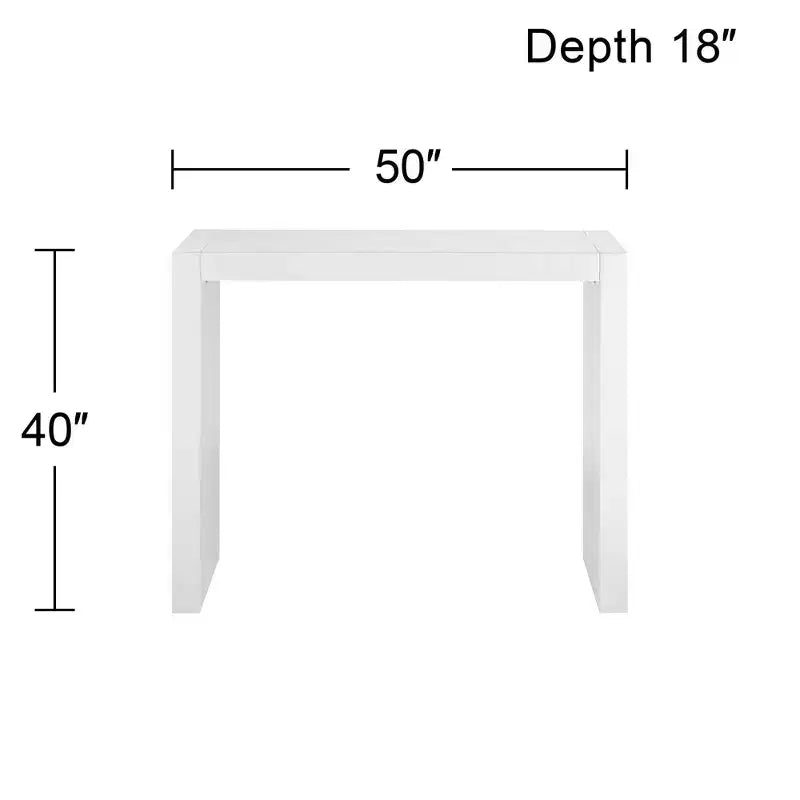 Table de bar rectangulaire blanche brillante moderne et minimaliste 50 x 18 pour salon, cuisine, chambre, chevet, entrée, bureau, salle de bain