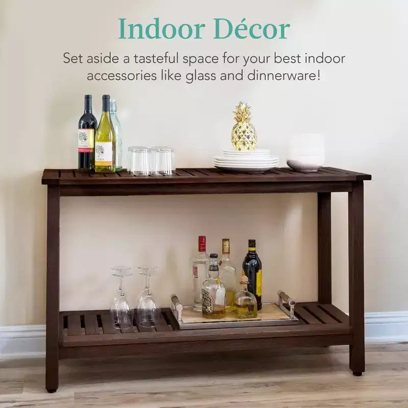 Table console en bois à 2 étagères de 122 cm pour intérieur et extérieur, buffet multifonctionnel, rangement de bar