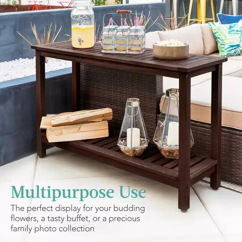 Table console en bois à 2 étagères de 122 cm pour intérieur et extérieur, buffet multifonctionnel, rangement de bar