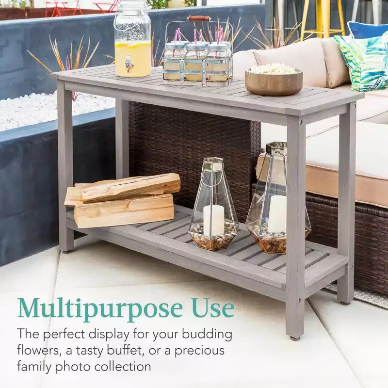 Table console en bois à 2 étagères de 122 cm pour intérieur et extérieur, buffet multifonctionnel, rangement de bar