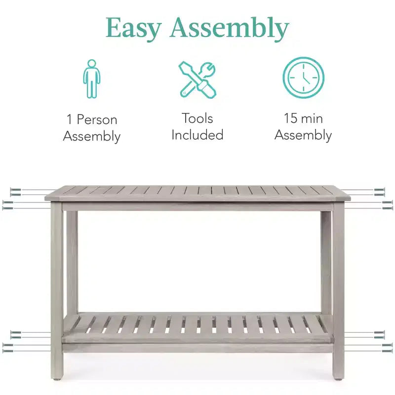 Table console en bois à 2 étagères de 122 cm pour intérieur et extérieur, buffet multifonctionnel, rangement de bar
