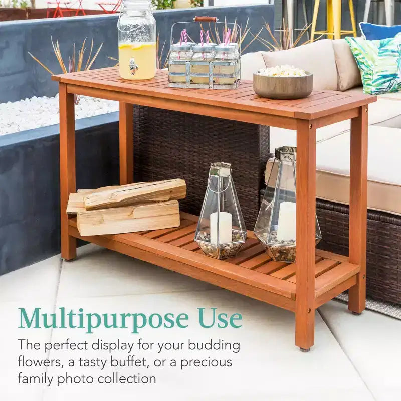 Table console en bois à 2 étagères de 122 cm pour intérieur et extérieur, buffet multifonctionnel, rangement de bar