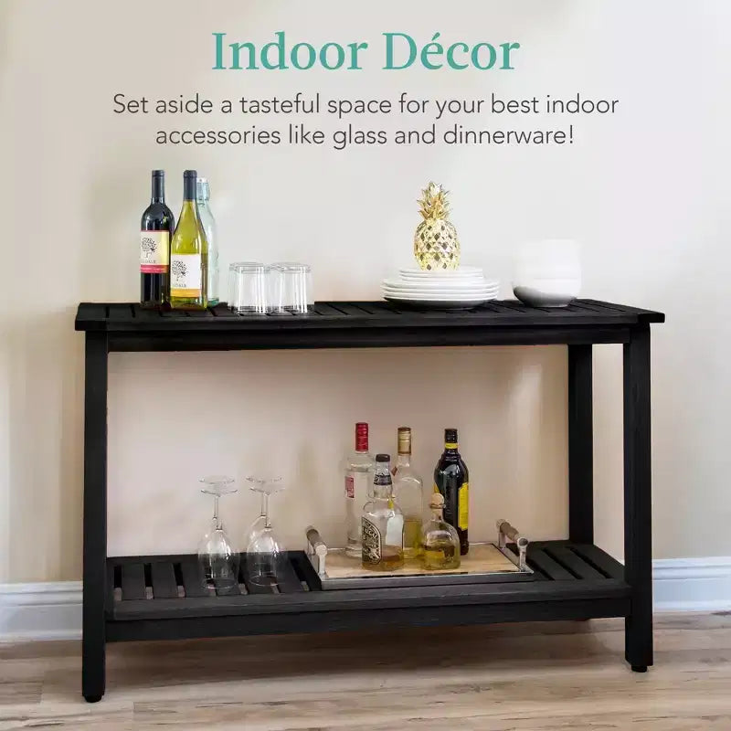 Table console en bois à 2 étagères de 122 cm pour intérieur et extérieur, buffet multifonctionnel, rangement de bar