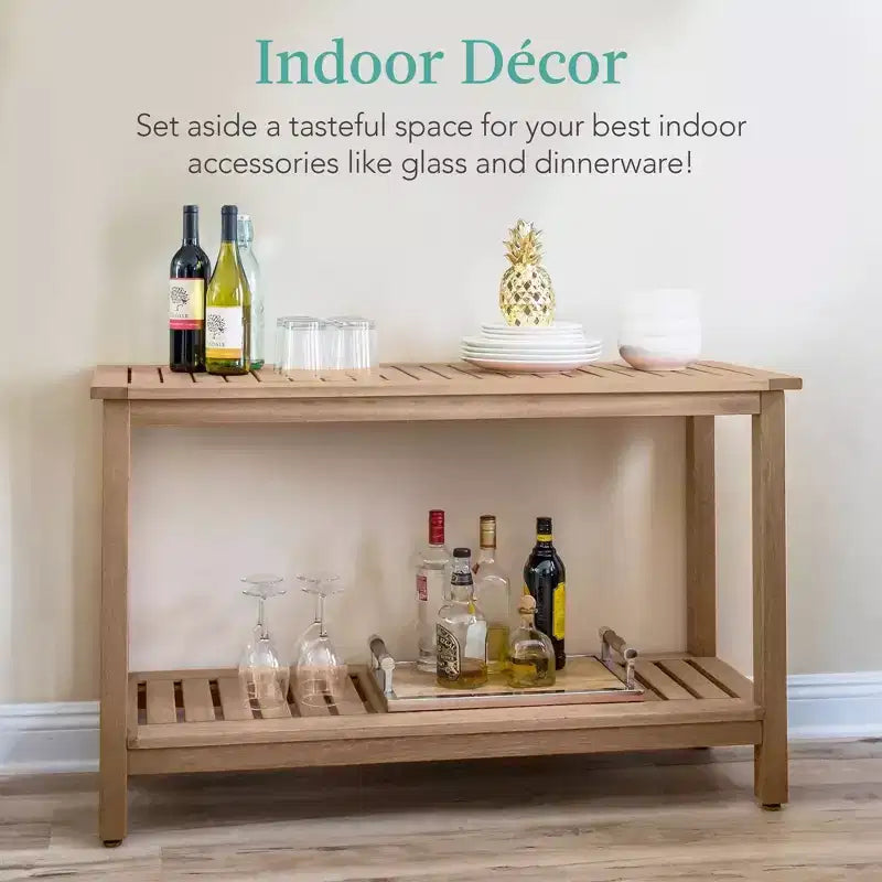 Table console en bois à 2 étagères de 122 cm pour intérieur et extérieur, buffet multifonctionnel, rangement de bar