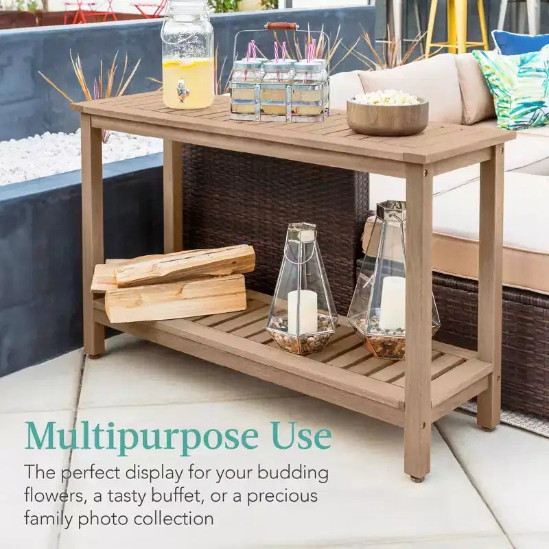 Table console en bois à 2 étagères de 122 cm pour intérieur et extérieur, buffet multifonctionnel, rangement de bar