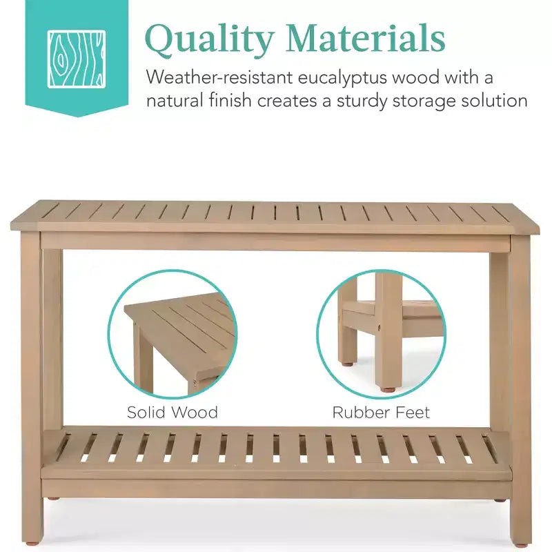 Table console en bois à 2 étagères de 122 cm pour intérieur et extérieur, buffet multifonctionnel, rangement de bar