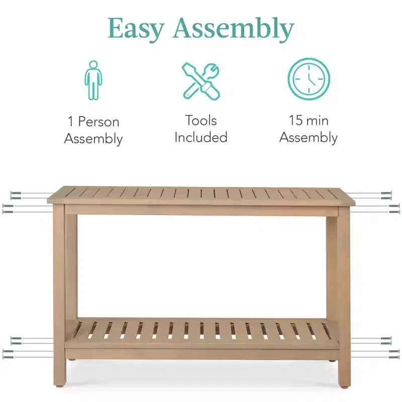Table console en bois à 2 étagères de 122 cm pour intérieur et extérieur, buffet multifonctionnel, rangement de bar