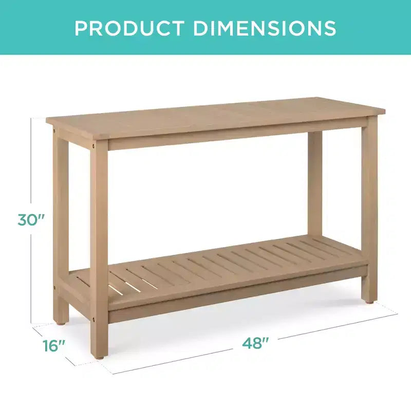 Table console en bois à 2 étagères de 122 cm pour intérieur et extérieur, buffet multifonctionnel, rangement de bar