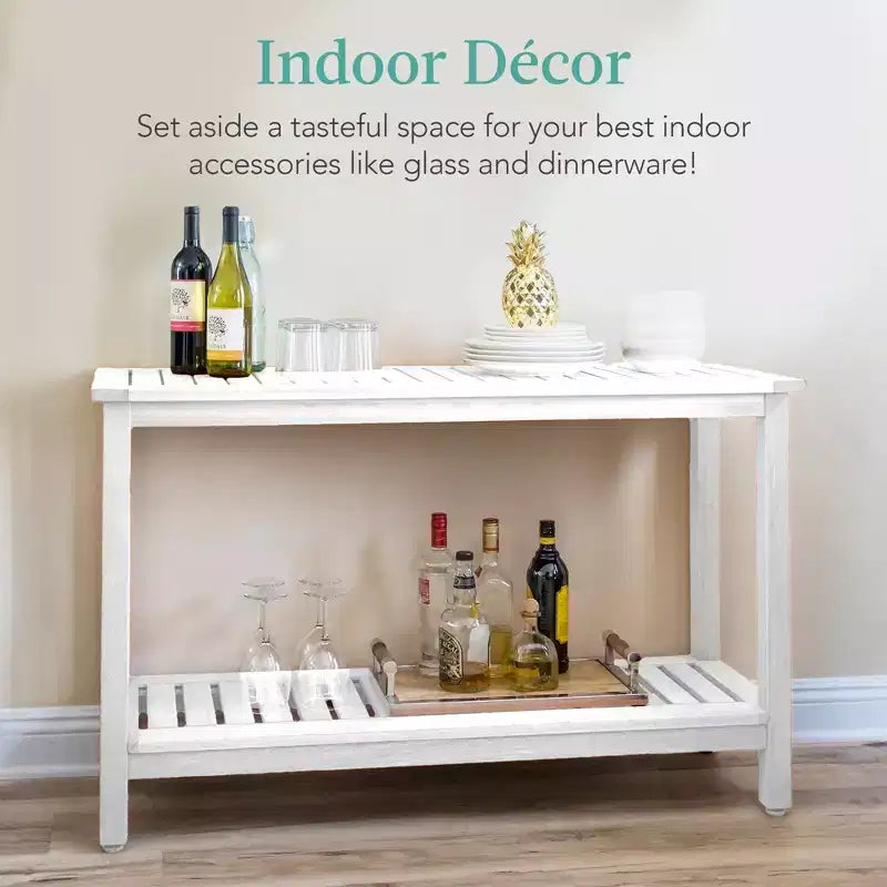 Table console en bois à 2 étagères de 122 cm pour intérieur et extérieur, buffet multifonctionnel, rangement de bar