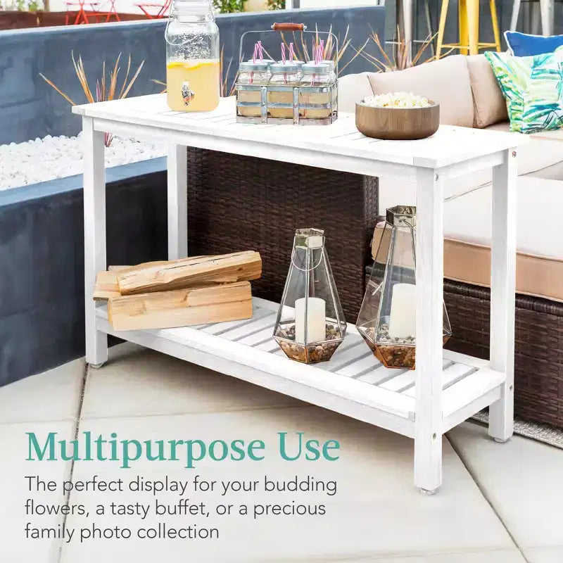 Table console en bois à 2 étagères de 122 cm pour intérieur et extérieur, buffet multifonctionnel, rangement de bar