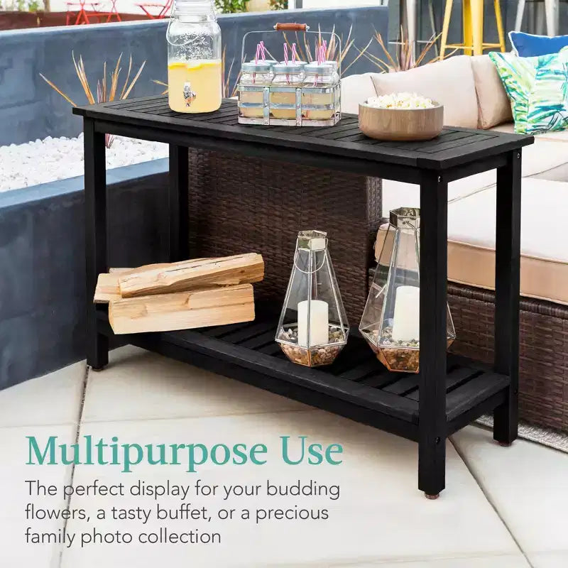 Table console en bois à 2 étagères de 122 cm pour intérieur et extérieur, buffet multifonctionnel, rangement de bar