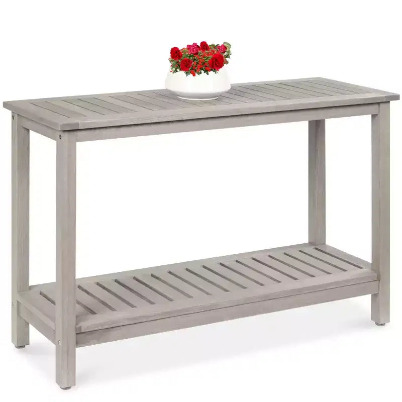 Table console en bois à 2 étagères de 122 cm pour intérieur et extérieur, buffet multifonctionnel, rangement de bar