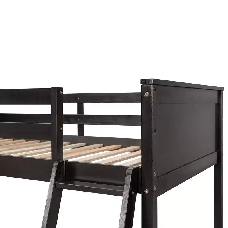 Lit mezzanine en bois, taille double, avec étagères et bureau