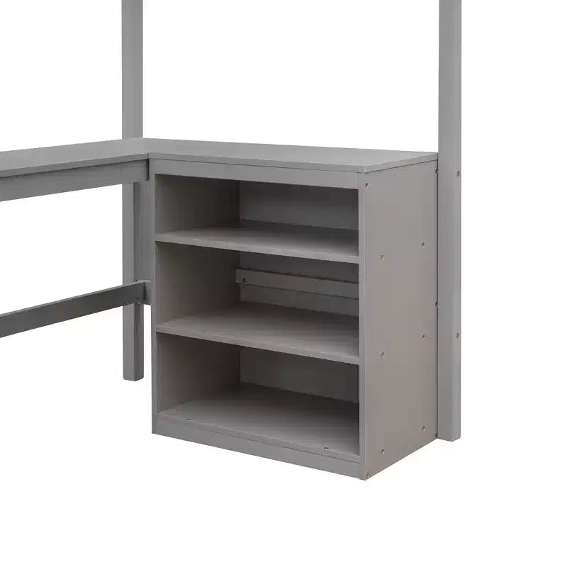 Lit mezzanine en bois, taille double, avec étagères et bureau