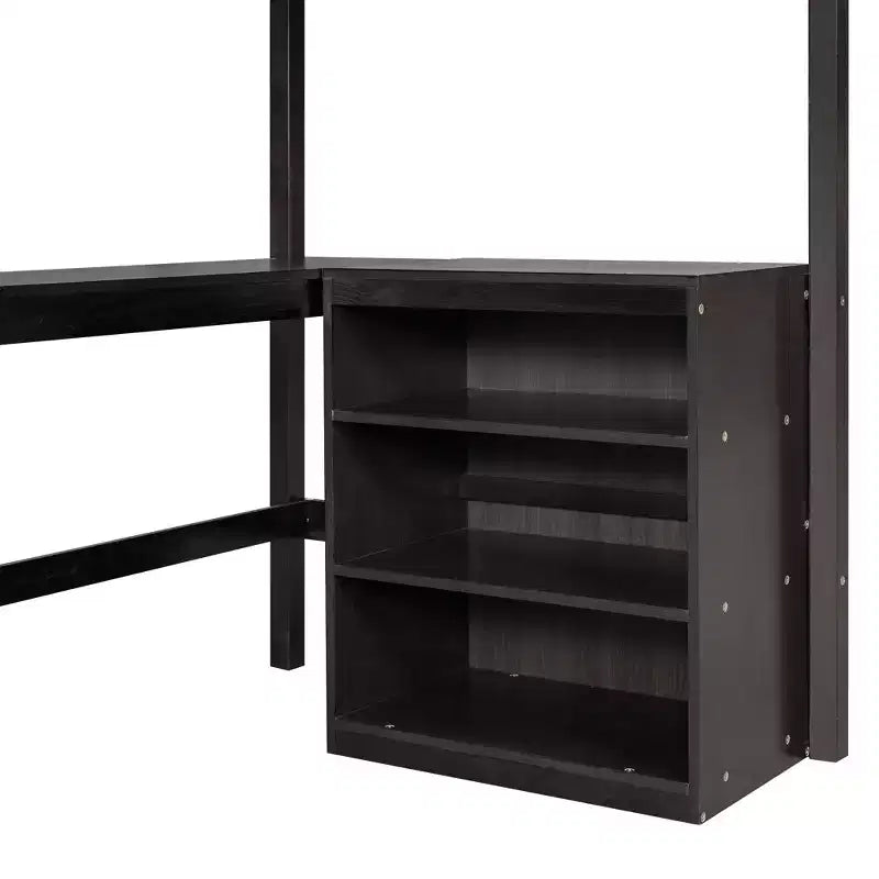 Lit mezzanine en bois, taille double, avec étagères et bureau
