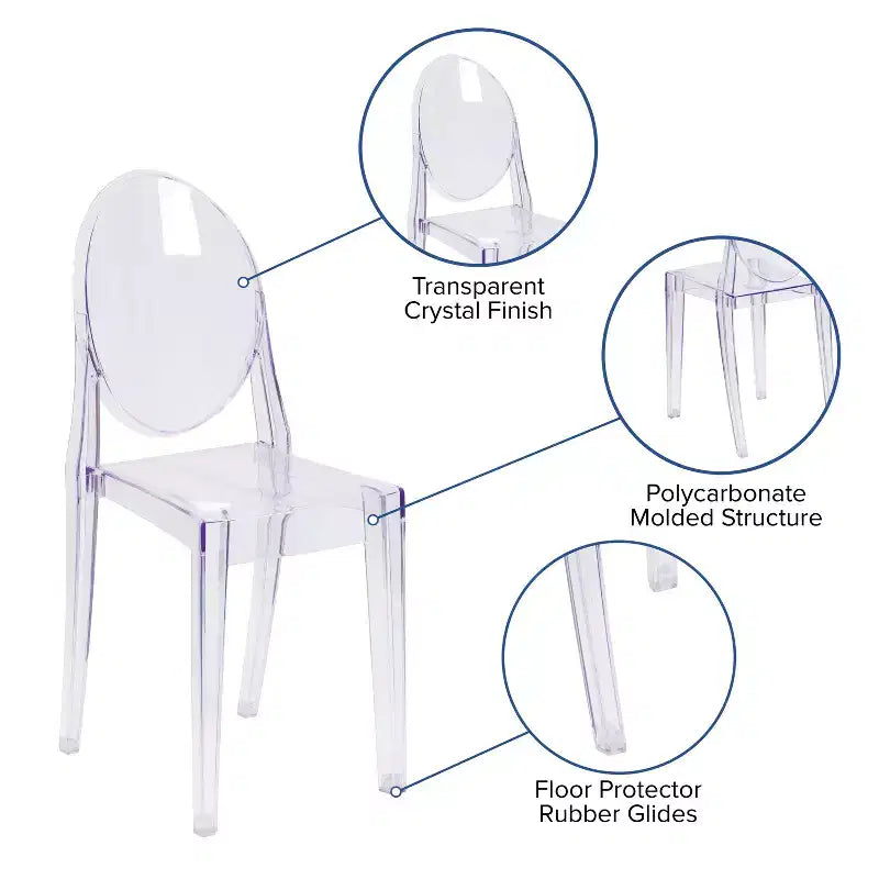 Chaise d'appoint Ghost en acrylique transparent - Chaise empilable pour événement ou décoration