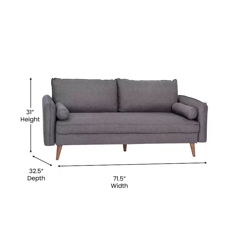 Canapé capitonné de style Mid-Century Modern avec ressorts ensachés, pieds en bois et coussins de dossier amovibles