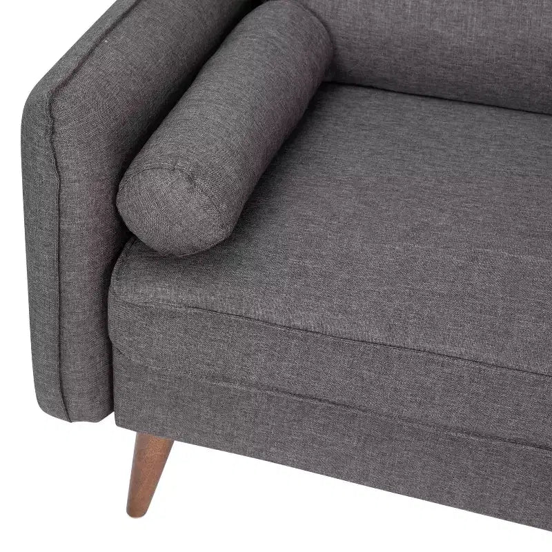 Canapé capitonné de style Mid-Century Modern avec ressorts ensachés, pieds en bois et coussins de dossier amovibles