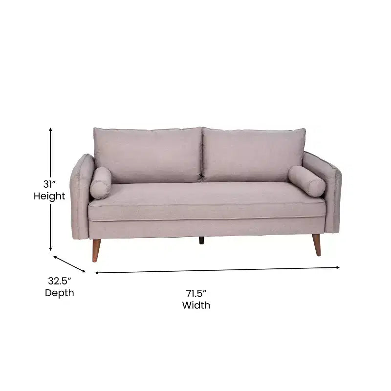 Canapé capitonné de style Mid-Century Modern avec ressorts ensachés, pieds en bois et coussins de dossier amovibles
