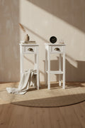 HOMCOM 2-Tier Side Table with Drawer, Narrow End Table with Bottom Shelf, for Living Room or Bedroom, Set of 2, White