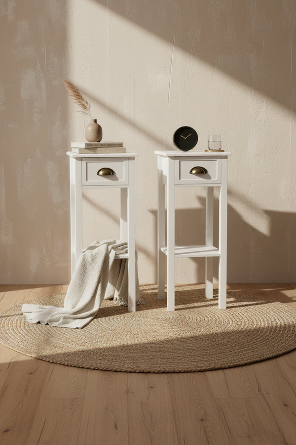 Table d'appoint avec tiroir, table d'appoint étroite avec étagère inférieure, pour salon ou chambre à coucher Blanc