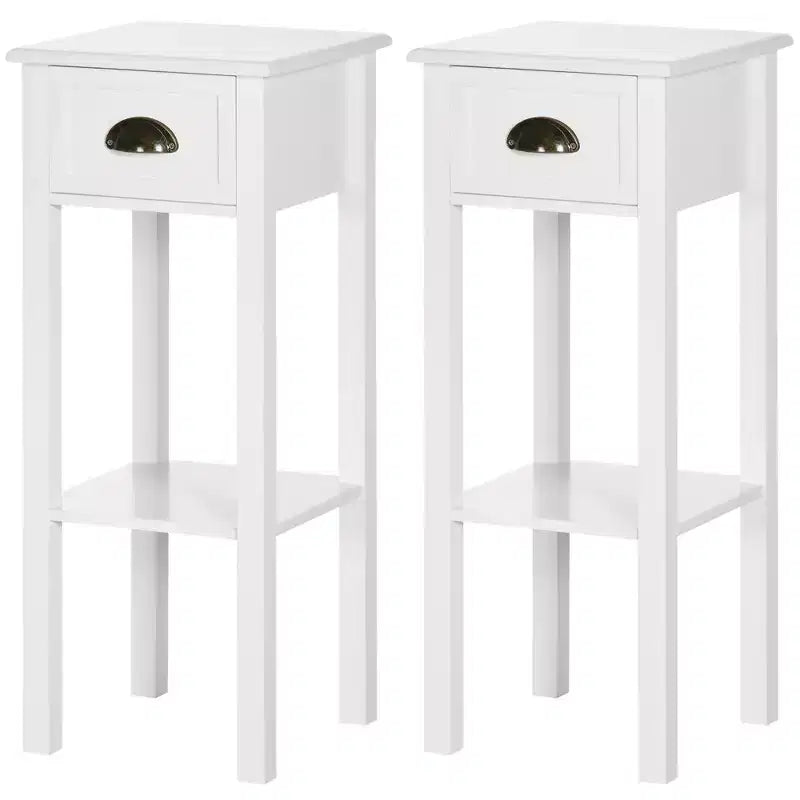 Table d'appoint avec tiroir, table d'appoint étroite avec étagère inférieure, pour salon ou chambre à coucher Blanc