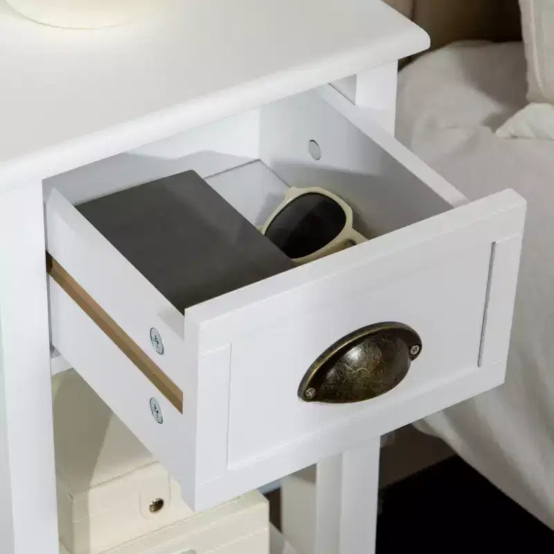 Table d'appoint avec tiroir, table d'appoint étroite avec étagère inférieure, pour salon ou chambre à coucher Blanc