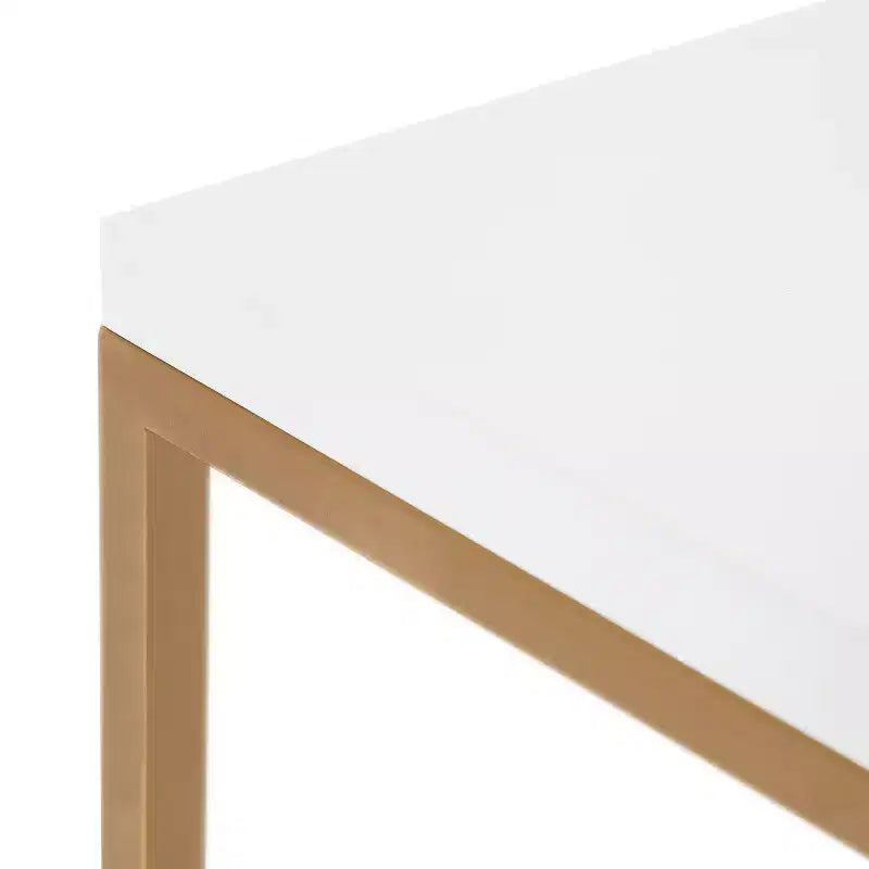 Table basse carrée en MDF, 71x71x46 cm, Blanc et doré