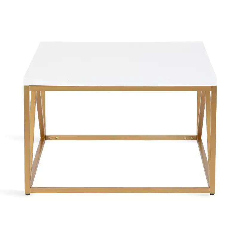 Table basse carrée en MDF, 71x71x46 cm, Blanc et doré